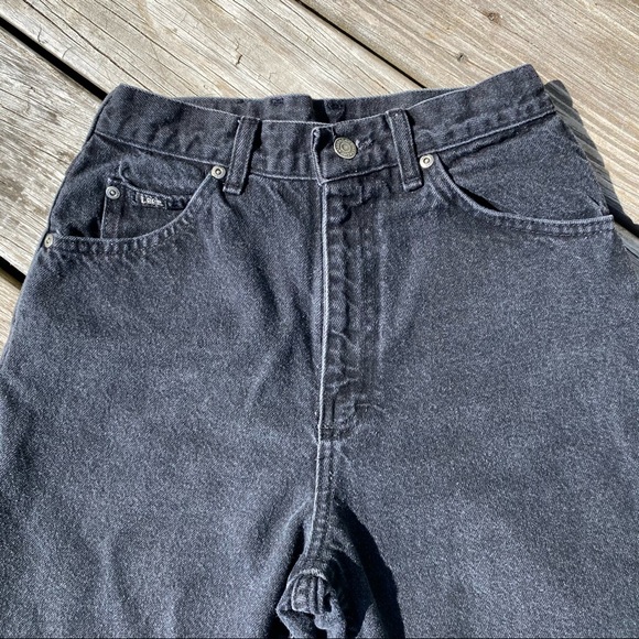 Vintage Nineties 1990s Black Denim High Waisted Taper Leg Mom Jeans - Picture 2 of 8